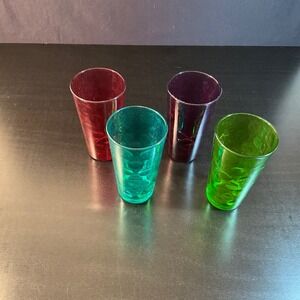 Colorful Textured bubble Drinking‎ Glasses Set of 4 Red Purple Green Drinkware